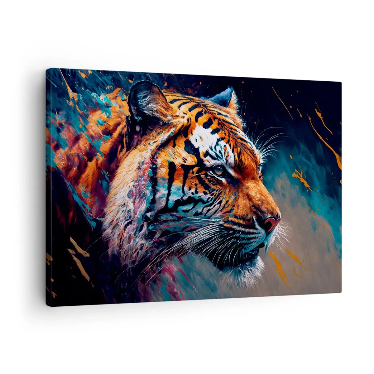 Canvastavla - Bild på duk - Porträtt av en tiger i dynamiska, abstrakta färger - 70x50cm - Vild skönhet - Modern väggdekoration för vardagsrum och sovrum ARTTOR