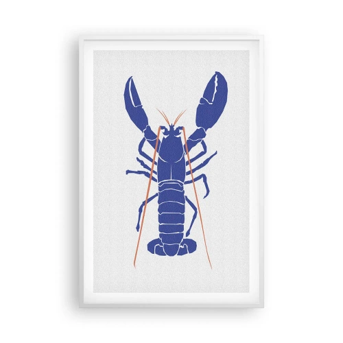 Affisch i vit ram - Utsökt hummer i mörkblått - 61x91 cm