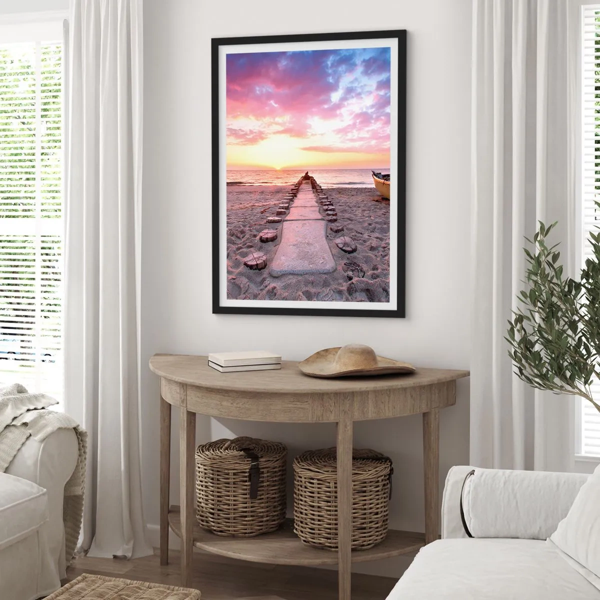 Affisch i svart ram - Strandstig vid solnedgången - 50x70cm - En stund av djup upplevelse - Modern väggdekoration för vardagsrum och sovrum ARTTOR