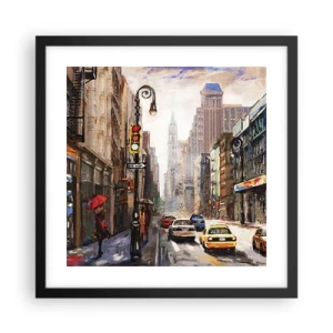 Affisch i svart ram - New York - färgglad också i regnet - 40x40 cm