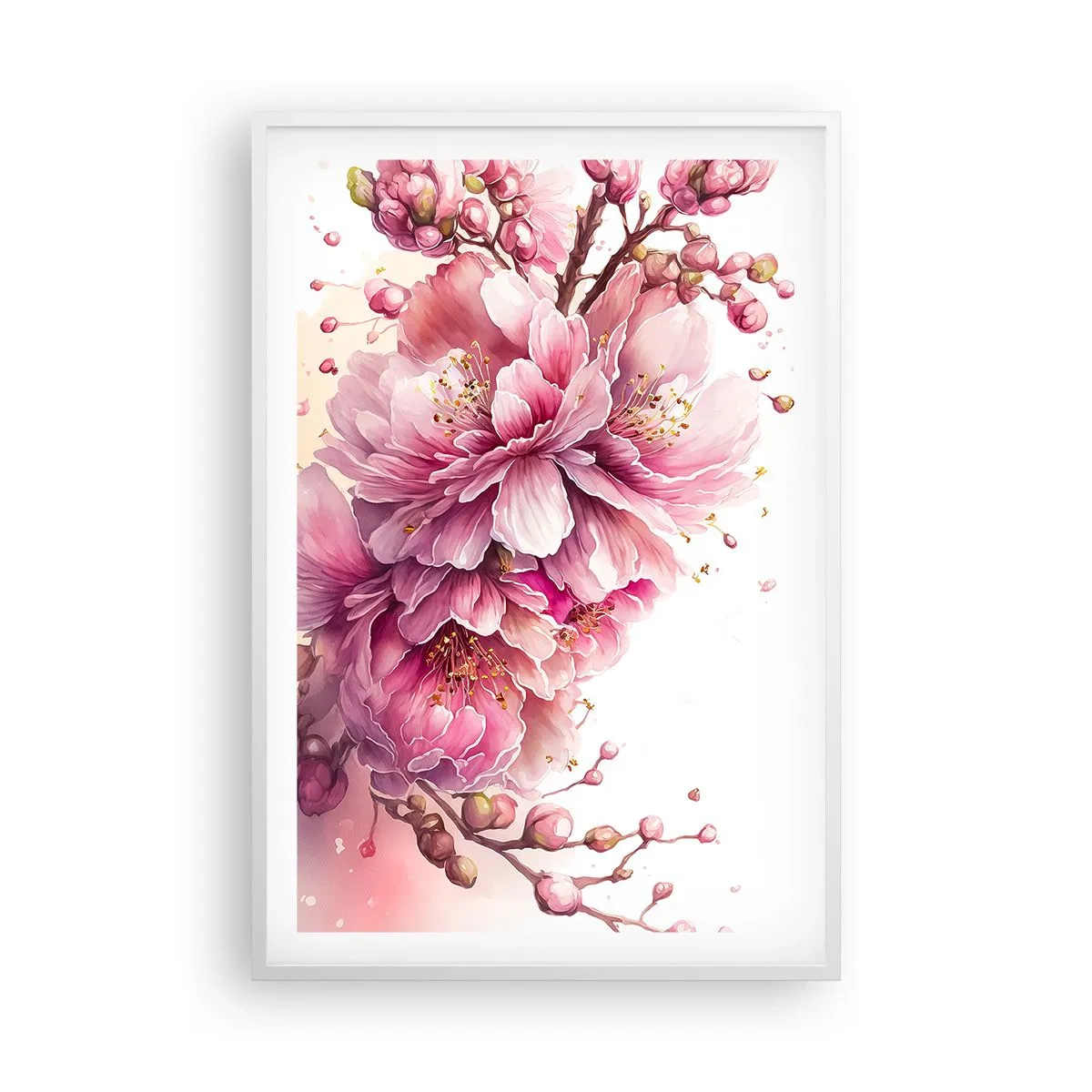 Affisch i vit ram - Blommande körsbärsblomma - 61x91 cm