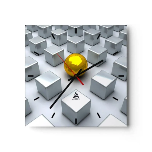 Väggklocka - Klocka på glas - Varför jag? Geometrisk komposition - 30x30 cm