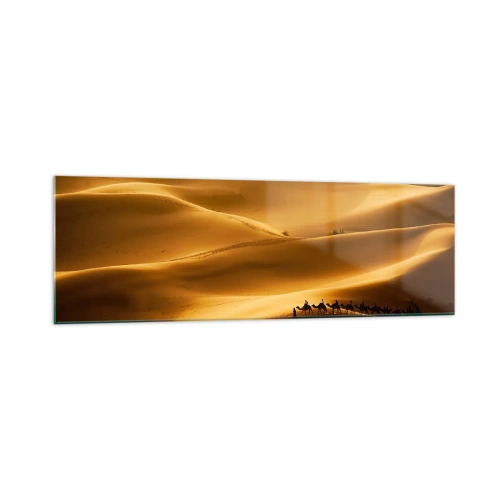 Glastavla - Bild på glas - En karavan på öknens vågor - 160x50 cm
