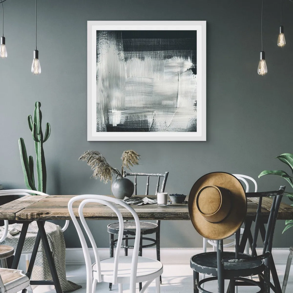 Affisch i vit ram - Vävd av det vertikala och horisontella - 60x60 cm