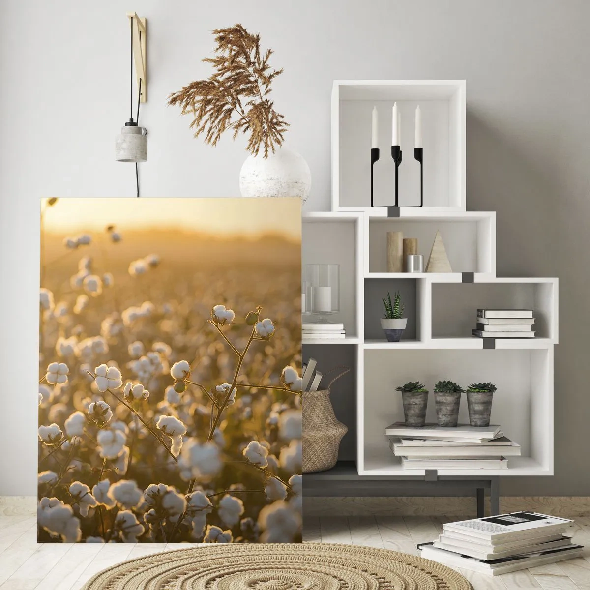 Glastavla - Bild på glas - Fluffigt fält - 50x70 cm