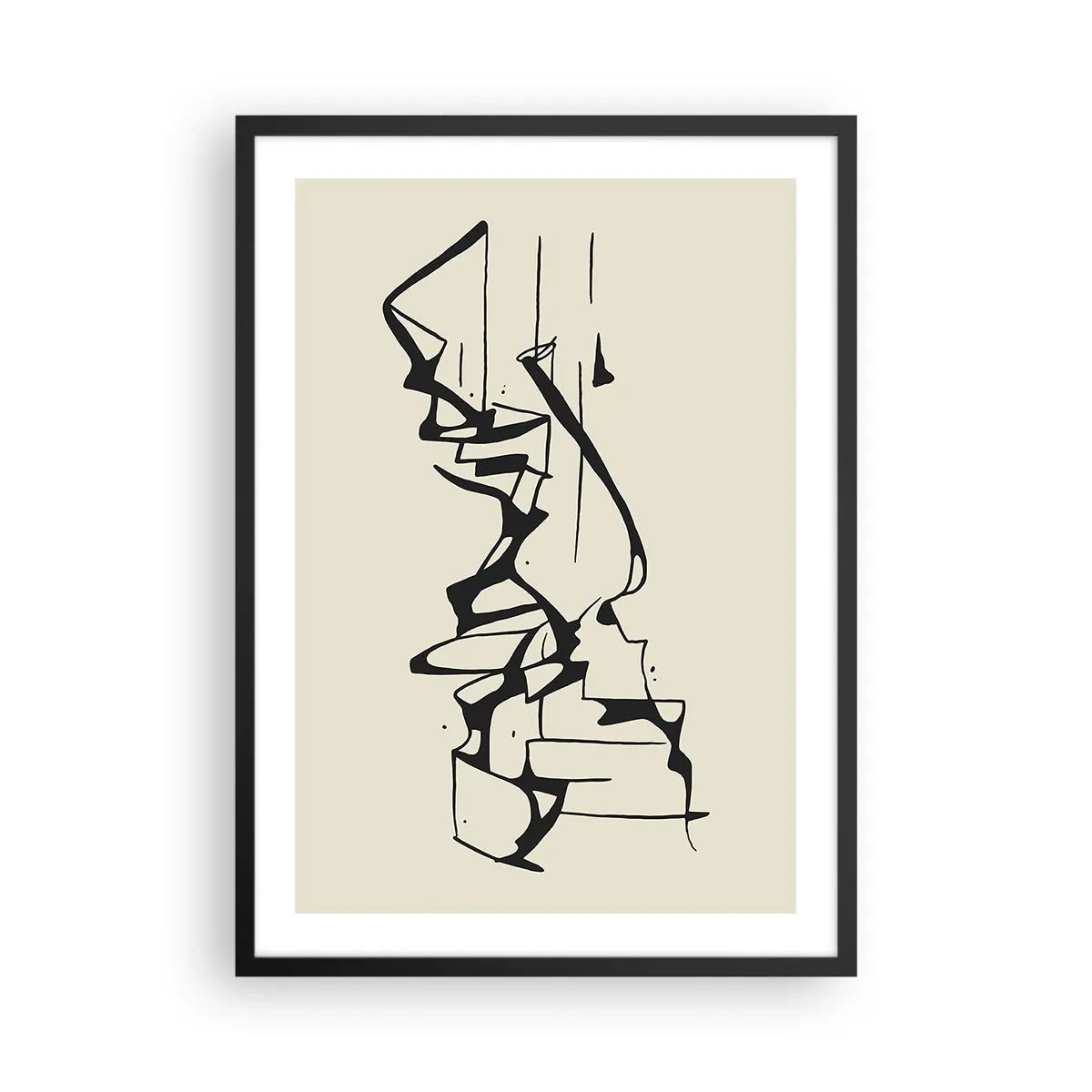 Affisch i svart ram - Abstrakt svartvit komposition av linjer och former - 50x70cm - Kanske ett landskap - Modern väggdekoration för vardagsrum och sovrum ARTTOR