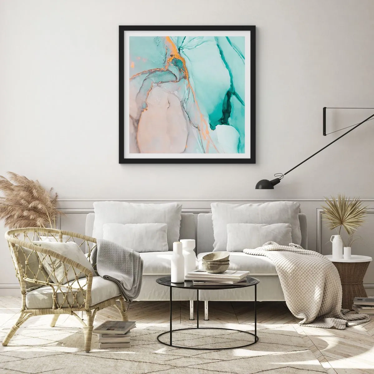 Affisch i svart ram - Formernas och färgernas dans - 40x40 cm