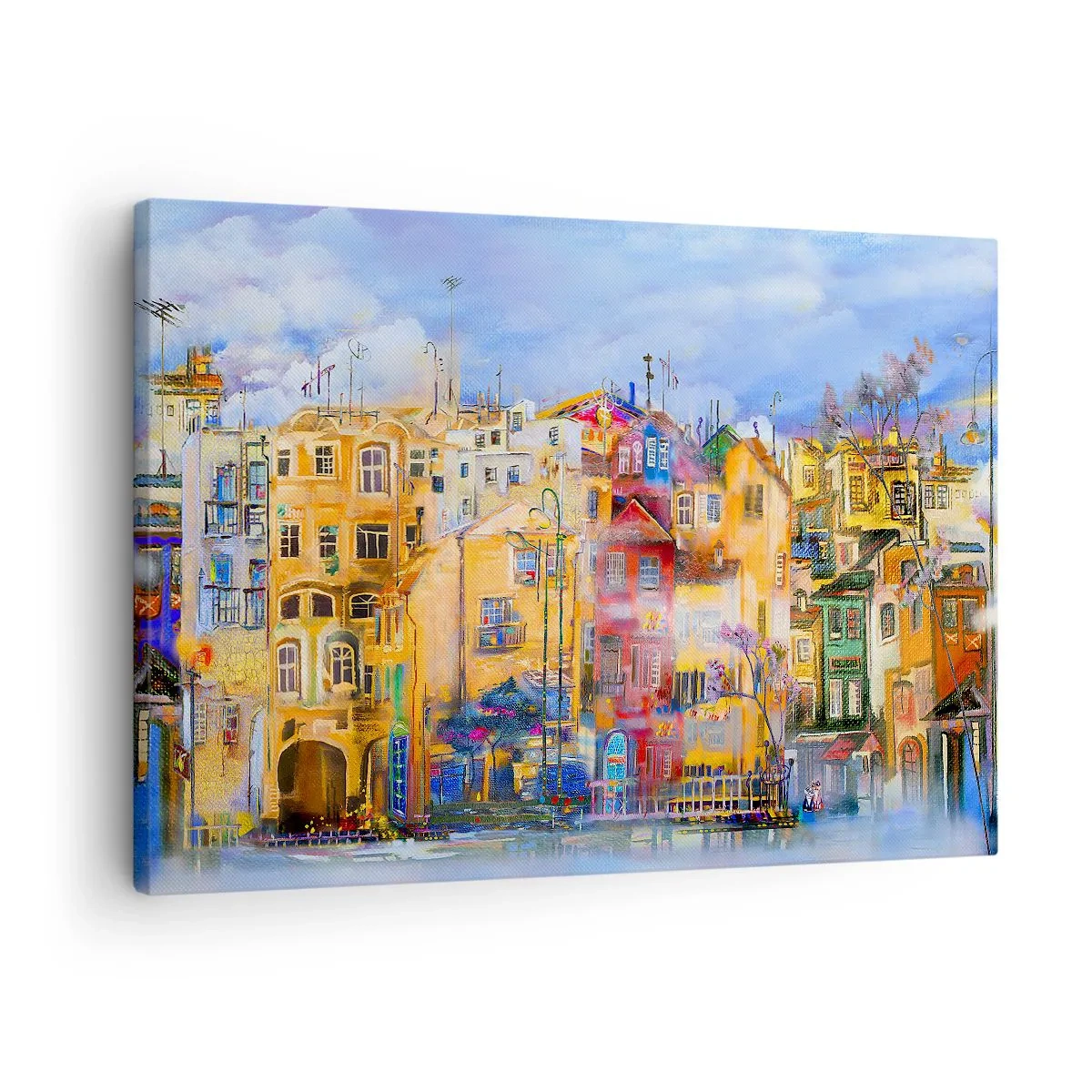 Canvastavla - Bild på duk - Färgglada stadsbyggnader i konstnärlig stil - 70x50cm - Vi är tillsammans - Modern väggdekoration för vardagsrum och sovrum ARTTOR