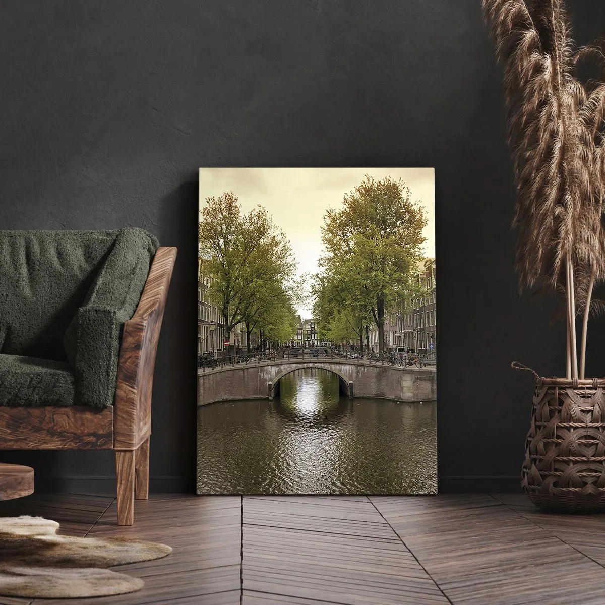 Canvastavla - Bild på duk - Med båt eller cykel? - 50x70 cm