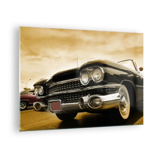 Glastavla - Bild på glas - Framsidan av en klassisk bil i elegant retrostil - 70x50cm - Klassiken blir aldrig gammal - Modern väggdekoration för vardagsrum och sovrum ARTTOR