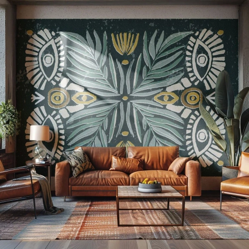 Fototapet Standard Eco - Ett symmetriskt växtmönster inspirerat av folkliga utklipp - 100x70cm - Som ett folkligt mönster - Modern väggdekoration för vardagsrum och sovrum ARTTOR