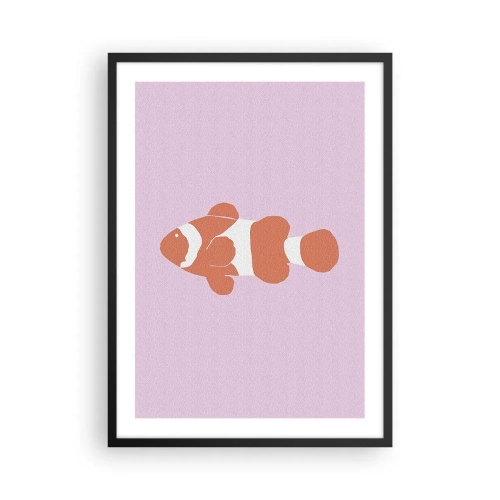 Affisch i svart ram - Orange clownfisk på en lila bakgrund - 50x70cm - Korall passar henne bra - Modern väggdekoration för vardagsrum och sovrum ARTTOR