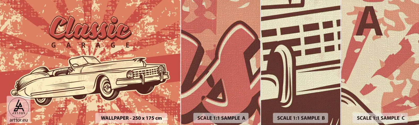 Provbit av fototapet Premium Canvas - De spelar Elvis på radion - Bil, Cabriolet, Resor - 100x30 cm