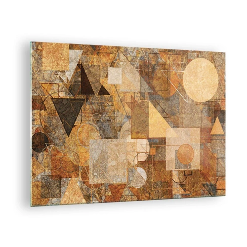 Glastavla - Bild på glas - Abstrakta geometriska mönster i varma färger - 70x50cm - Kubistisk studie i brun - Modern väggdekoration för vardagsrum och sovrum ARTTOR