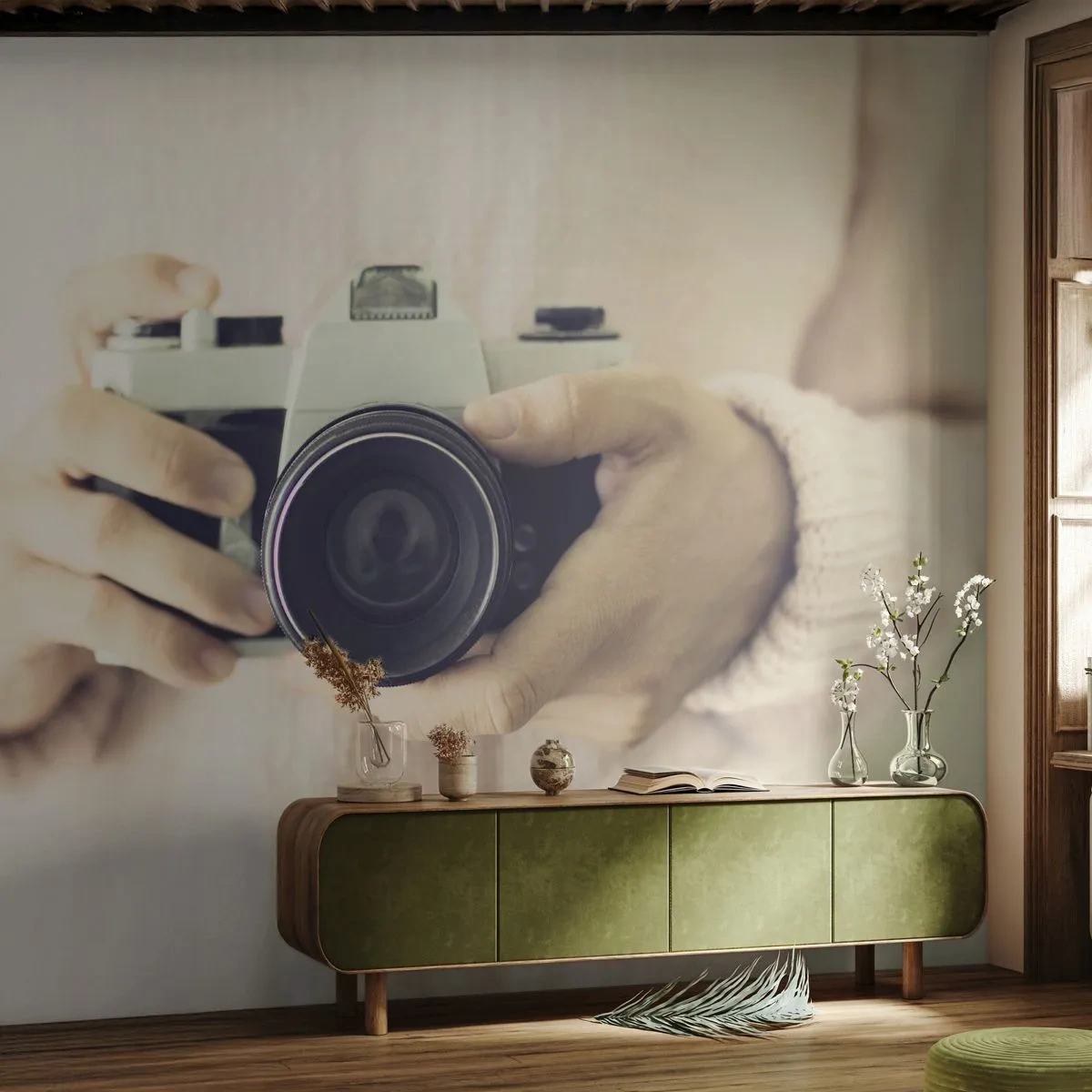 Fototapet Premium Sand - För att veta mer... - Kamera, Årgång, Fotografi - 350x256 cm