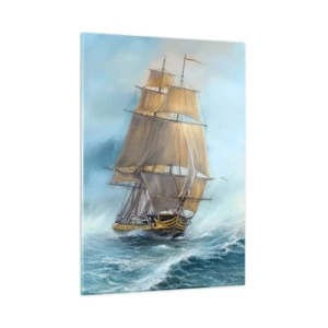 Glastavla - Bild på glas - Vinkande genom vågorna - 50x70 cm