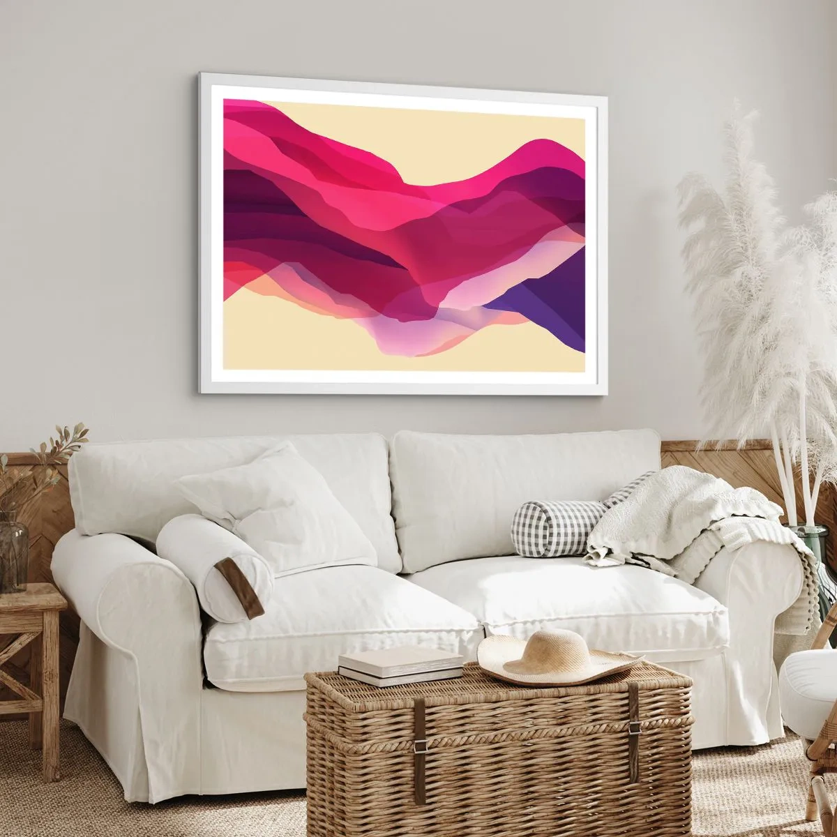 Affisch i vit ram - Purpurfärgade vågor - 91x61 cm