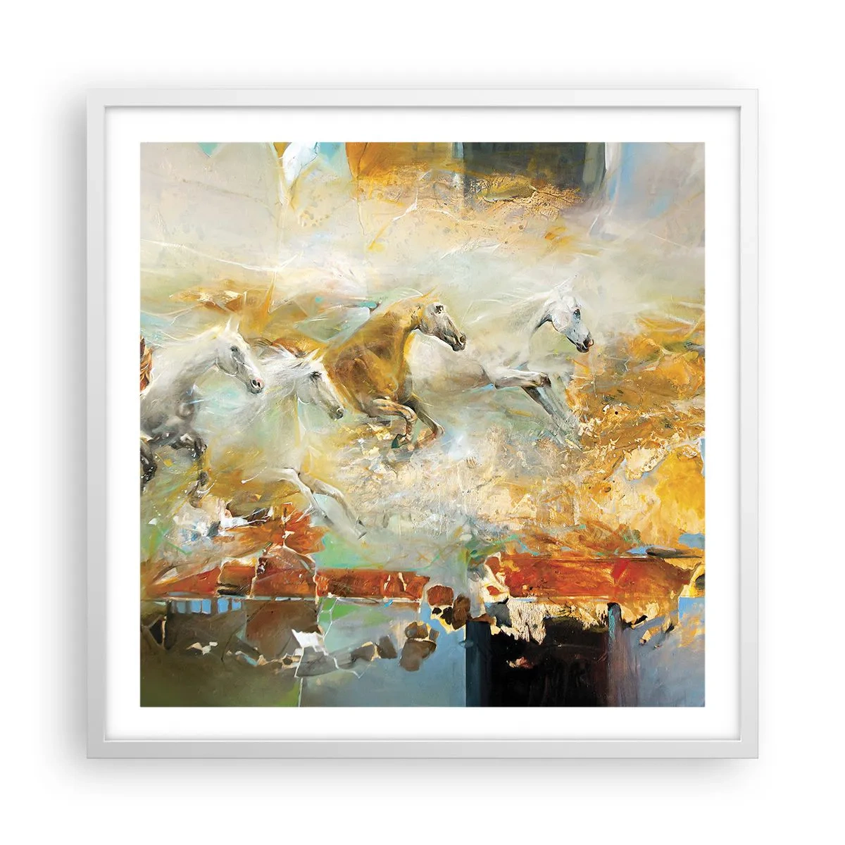 Affisch i vit ram - Galopp genom ljuset - 60x60 cm