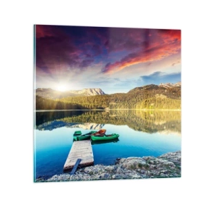 Glastavla - Bild på glas - Vid spegelklart vatten - 70x70 cm