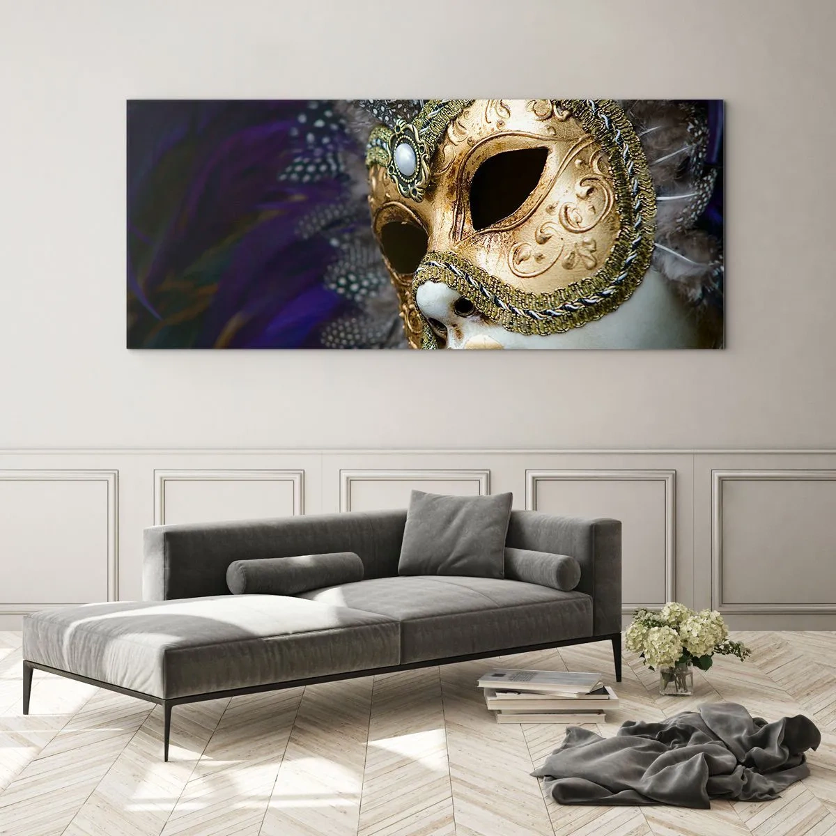 Glastavla - Bild på glas - Venedigporträtt i guld - 100x40 cm
