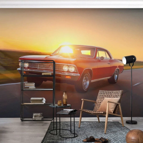 Fototapet Premium Canvas - Lusten är rödfärgad - Bil, Resa, Årgång - 300x210 cm