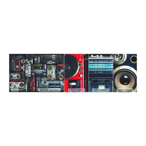 Provbit av självhäftande fototapet Deluxe Sticker - Längtan efter 80-talet - Bandspelare, Musikförstärkare, Vintage musikalisk utrustning - 100x30 cm