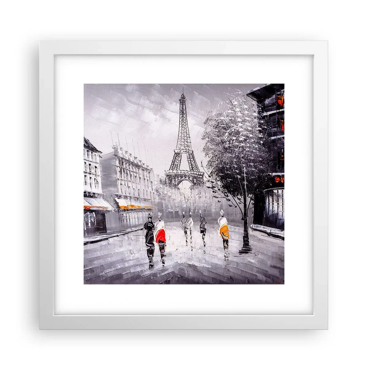 Affisch i vit ram - Promenad i Paris - 30x30 cm