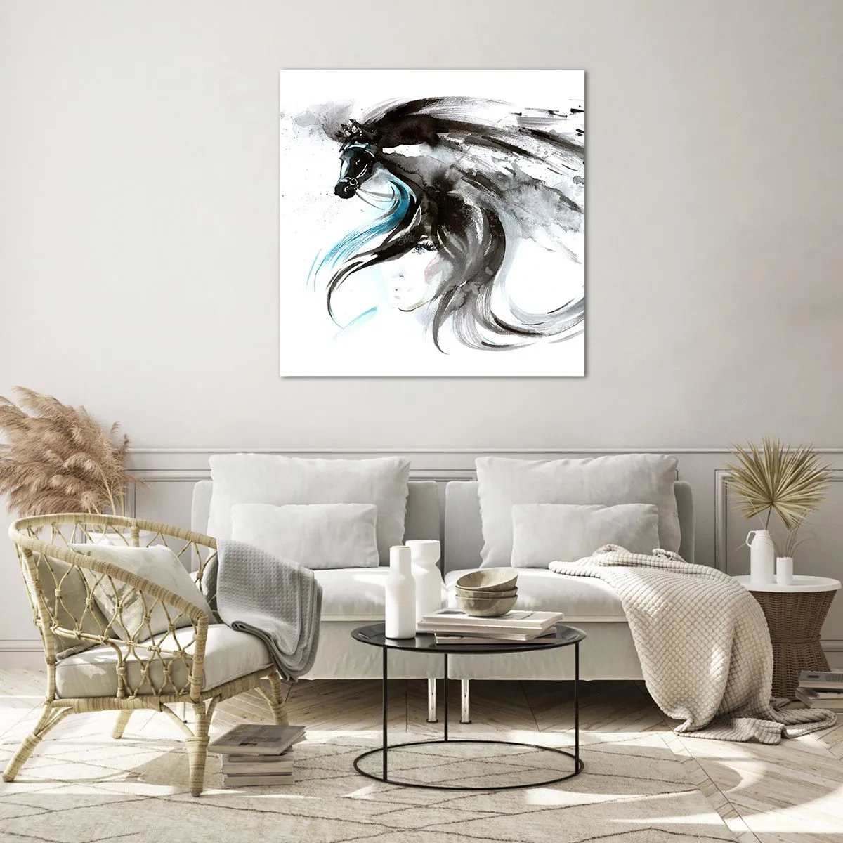 Glastavla - Bild på glas - Svarta prinsens galopp - 70x70 cm