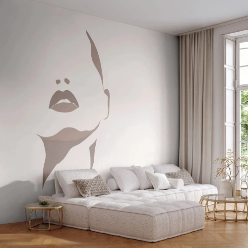 Fototapet Standard Eco - En minimalistisk silhuett av en kvinna i beige toner - 100x70cm - Skapad av ljus och skugga - Modern väggdekoration för vardagsrum och sovrum ARTTOR