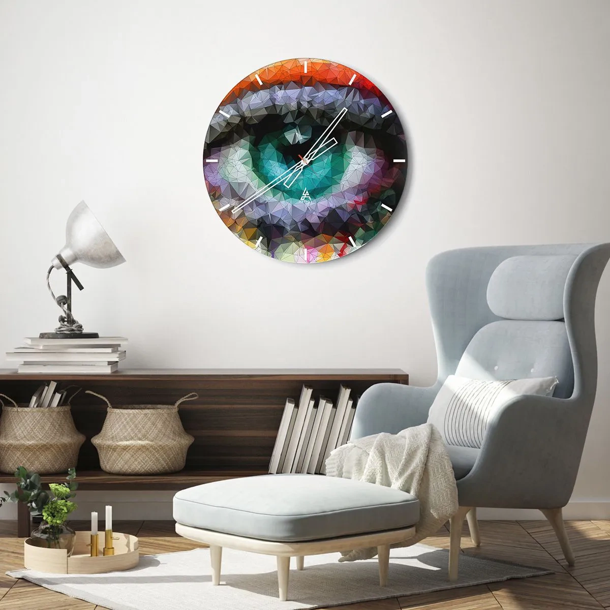 Väggklocka - Klocka på glas - Abstrakt ögongrafik i en flerfärgad geometrisk stil - 30x30cm - Kristallögonens glans - Modern väggdekoration för vardagsrum, kök och sovrum ARTTOR