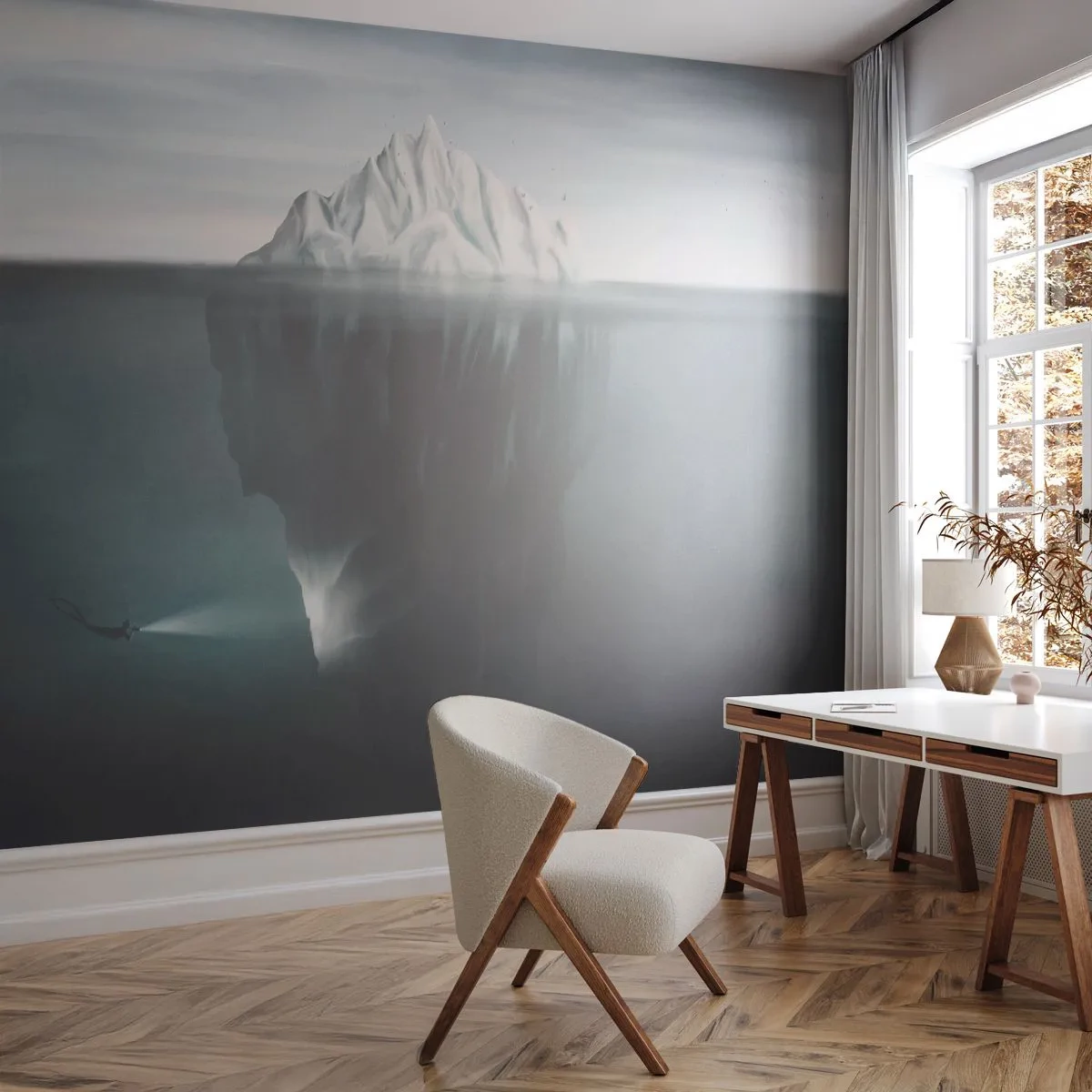 Fototapet Standard Eco - Undervattensmysterium - Isberg, glaciär, Dykare - 350x256 cm