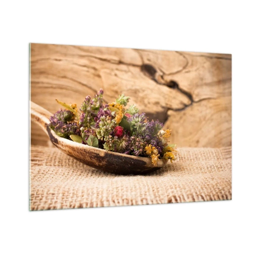 Glastavla - Bild på glas - Färgglada blommor och doftande örter - 100x70 cm