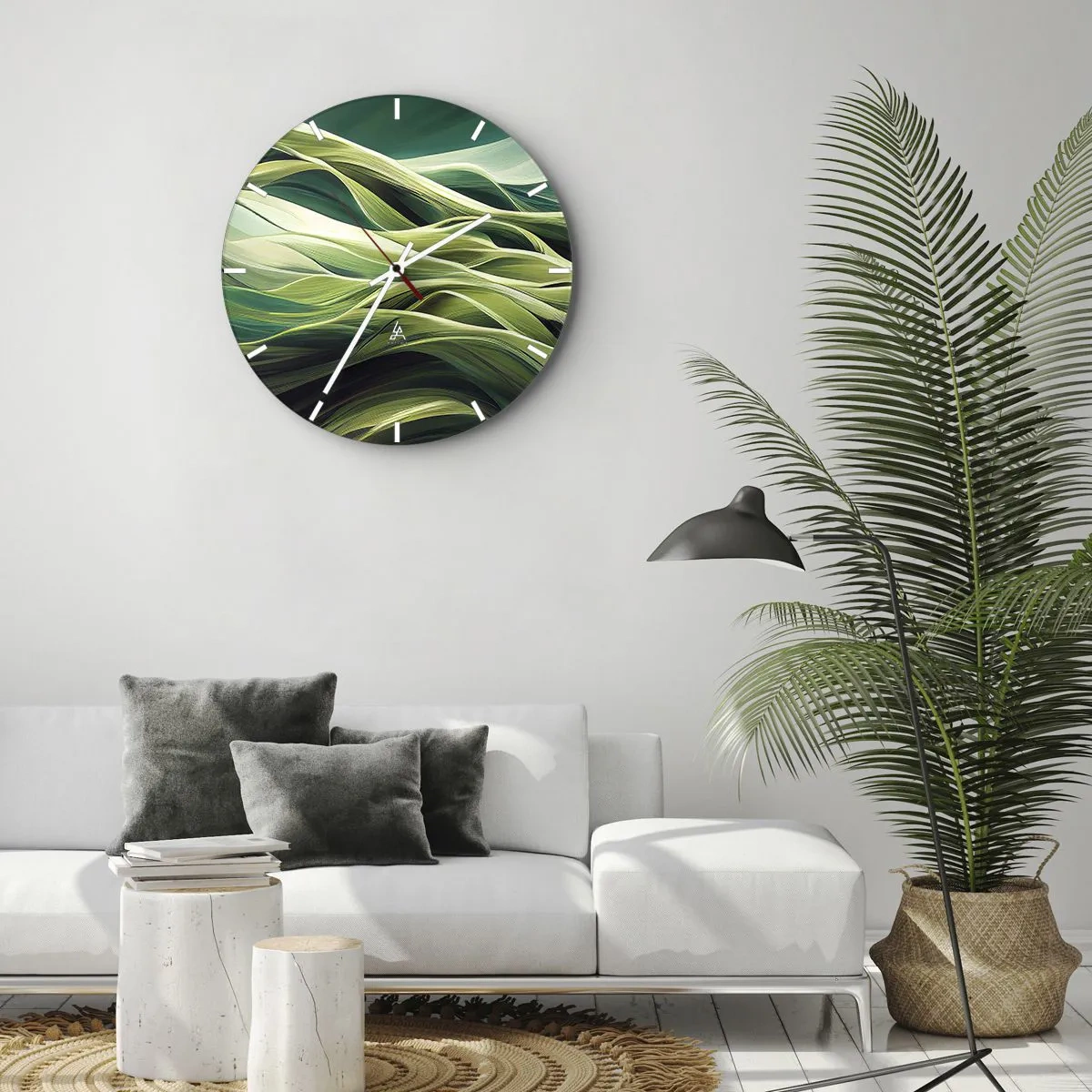 Väggklocka - Klocka på glas - Ett abstrakt spel med grönt - 40x40 cm