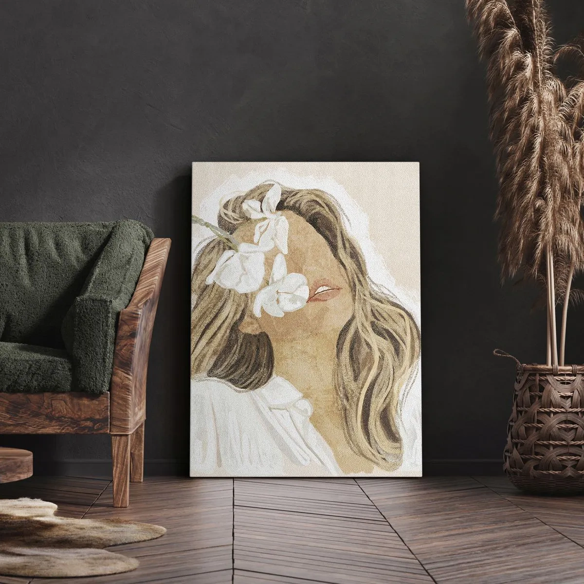 Canvastavla - Bild på duk - Bland blommorna i jubel - 70x100 cm