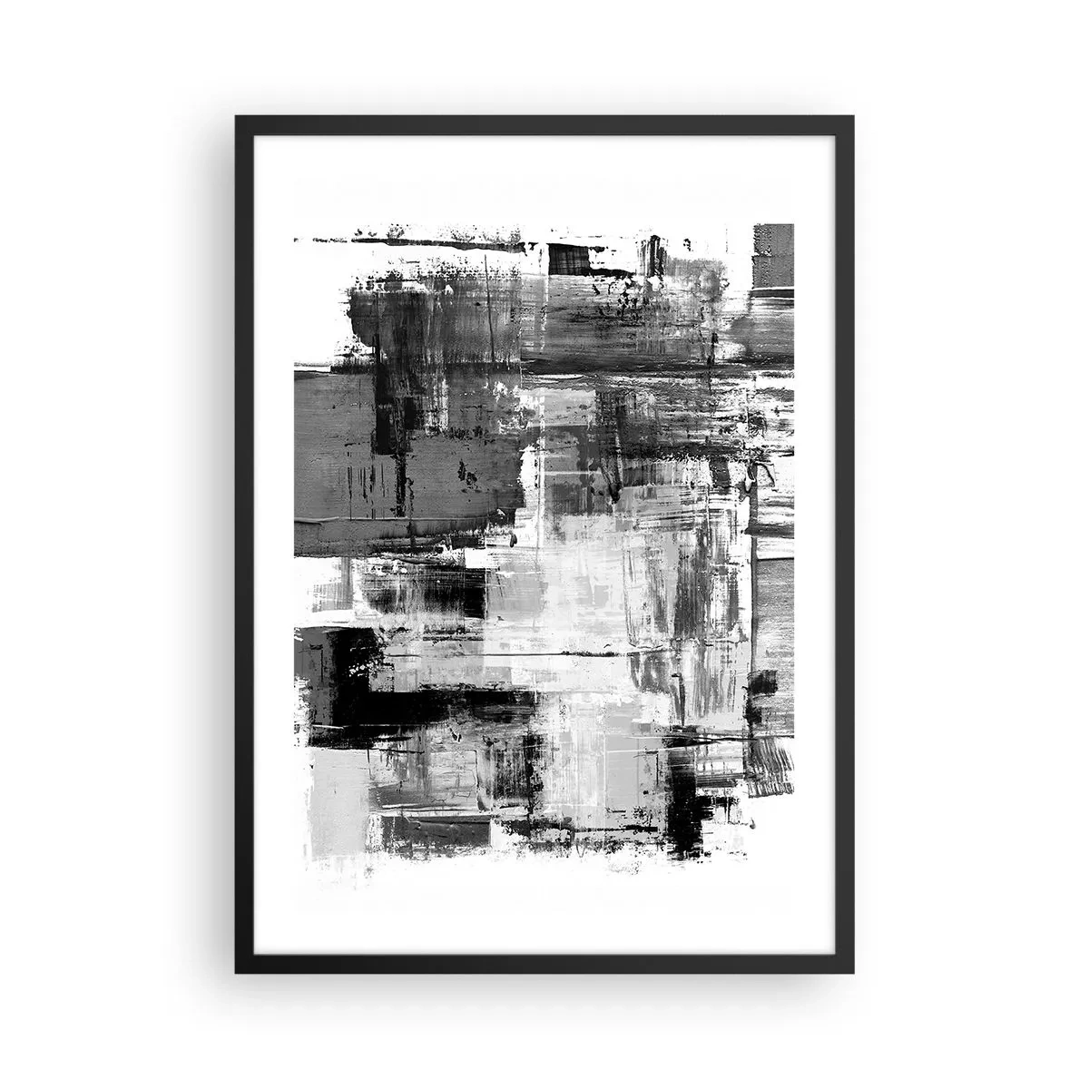 Affisch i svart ram - Abstrakt komposition i nyanser av svart, vitt och grått - 50x70cm - Grått är vackert - Modern väggdekoration för vardagsrum och sovrum ARTTOR