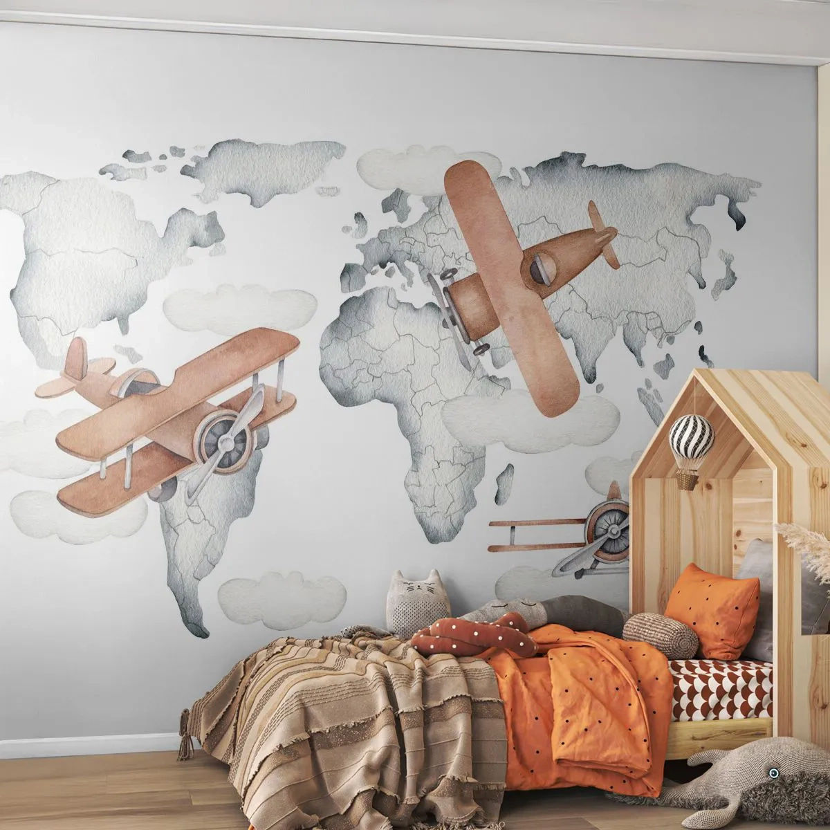 Fototapet Premium Canvas - I den banbrytande andan - Världskarta, Flygplan, Barns - 250x175 cm