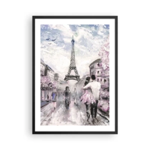 Affisch i svart ram - En romantisk scen i Paris med Eiffeltornet i bakgrunden - 50x70cm - Bli kär bara i... - Modern väggdekoration för vardagsrum och sovrum ARTTOR