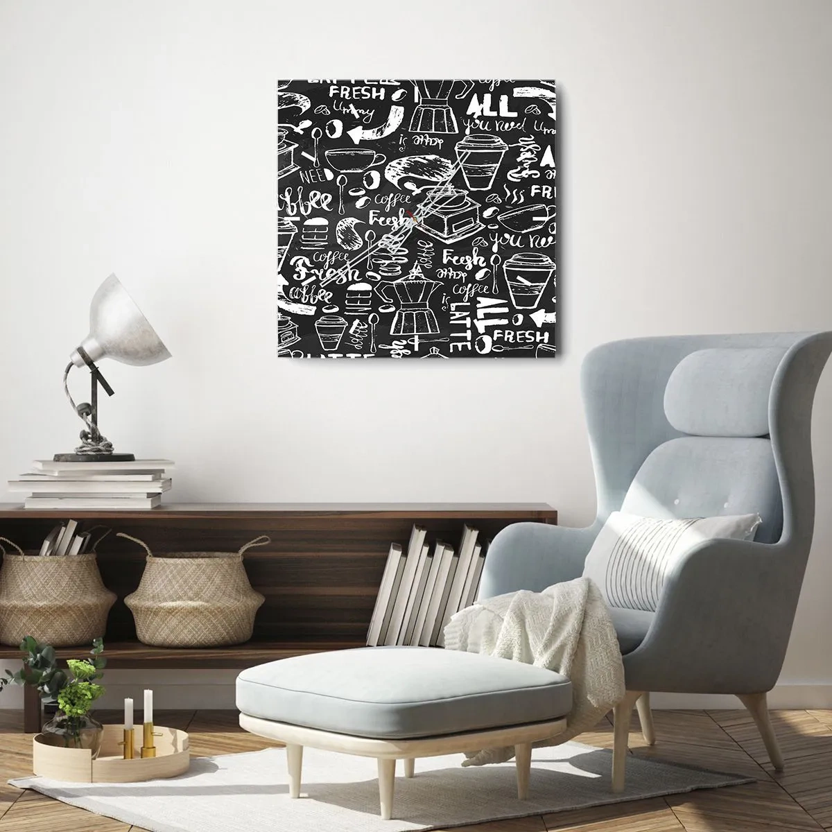 Väggklocka - Klocka på glas - All you need is… - 30x30 cm