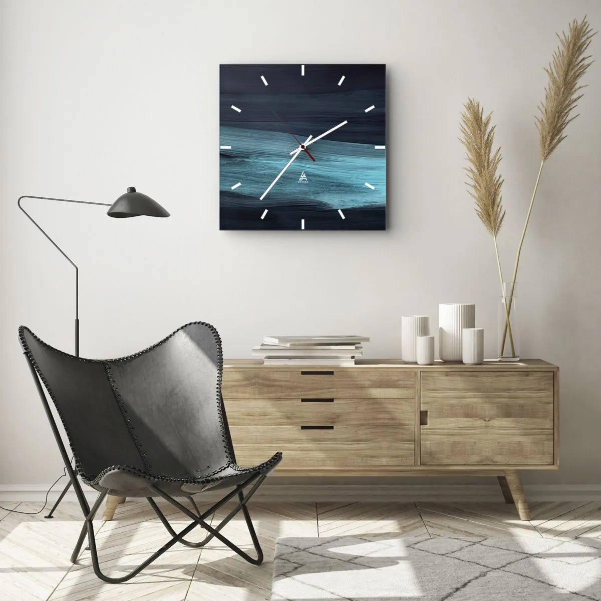 Väggklocka - Klocka på glas - Flyt med strömmen - 30x30 cm