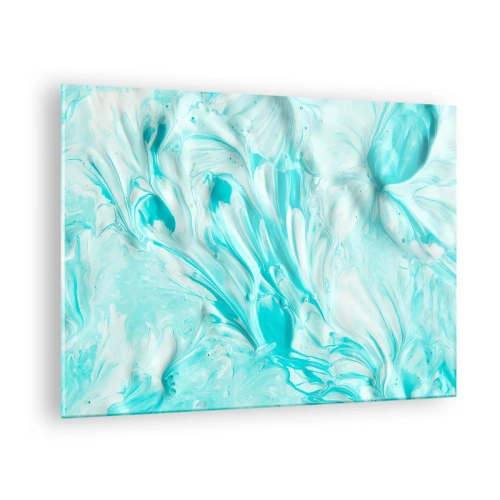 Glastavla - Bild på glas - Abstrakta blå och vita mönster som liknar vågrörelse - 70x50cm - Alltid tillsammans - Modern väggdekoration för vardagsrum och sovrum ARTTOR