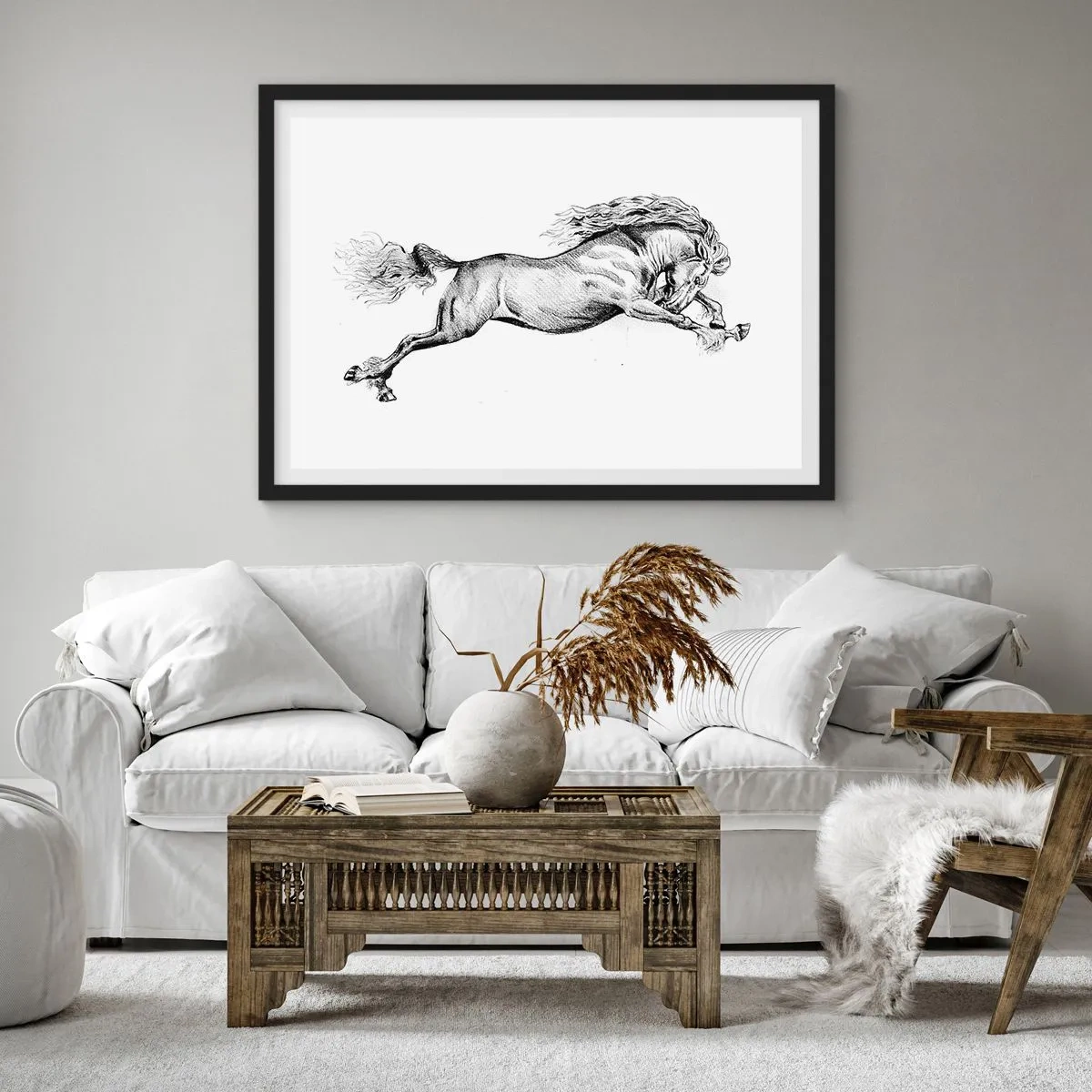 Affisch i svart ram - Fångad i galopplopp - 100x70 cm