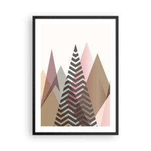 Affisch i svart ram - Geometriska berg i pastellfärger med lagereffekt - 50x70cm - Utsikt över pyramider - Modern väggdekoration för vardagsrum och sovrum ARTTOR