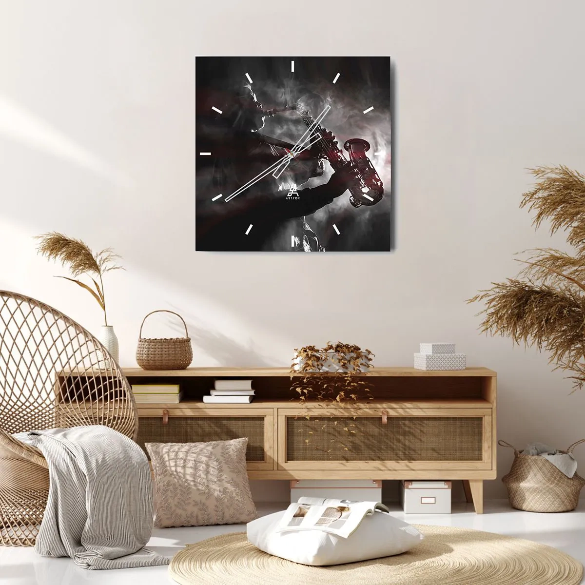 Väggklocka - Klocka på glas - I jazzens ångor - 40x40 cm