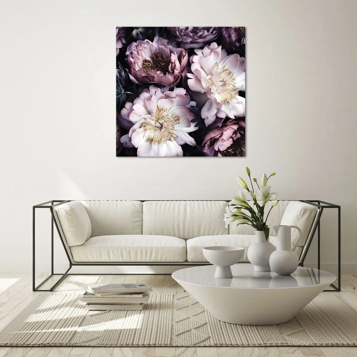 Glastavla - Bild på glas - En bukett i gammal stil - 30x30 cm