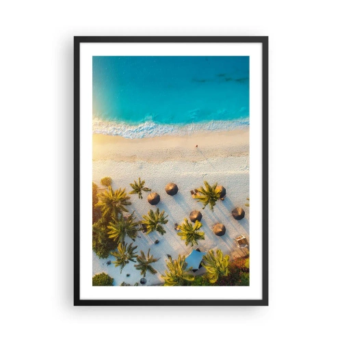 Affisch i svart ram - Flygfoto över en paradisstrand med palmer och turkost vatten - 50x70cm - Välkommen till paradiset - Modern väggdekoration för vardagsrum och sovrum ARTTOR