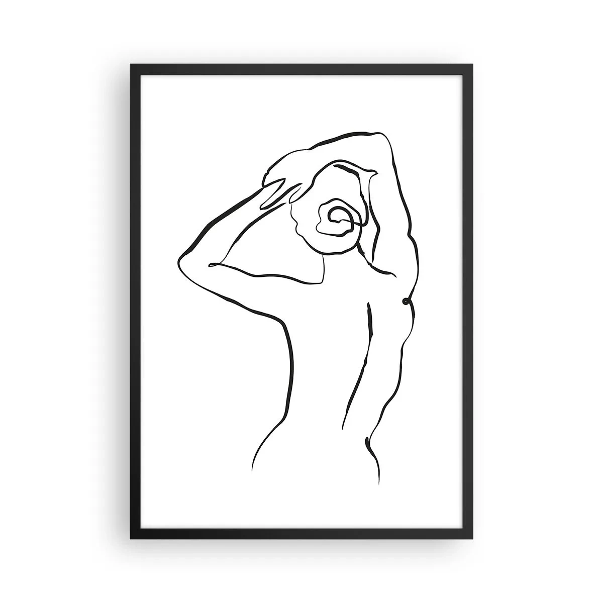 Affisch i svart ram - Minimalistisk silhuett av en kvinna med armarna ovanför huvudet - 50x70cm - Akten på morgonen - Modern väggdekoration för vardagsrum och sovrum ARTTOR