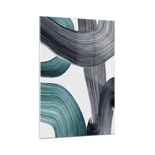 Glastavla - Bild på glas - Smaragd och svarta spår - 70x100 cm
