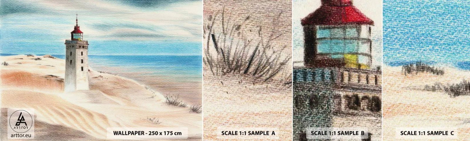 Provbit av självhäftande fototapet Deluxe Sticker - Tittar alltid i havet - Fyr, Strand, Hav - 100x30 cm