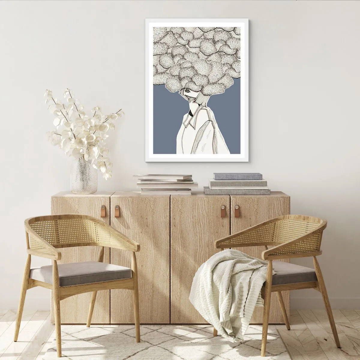 Affisch i vit ram - Med huvudet i molnen - 50x70 cm