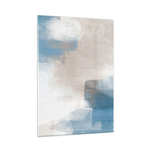 Glastavla - Bild på glas - Rosa abstraktion bakom en blå slöja - 50x70 cm